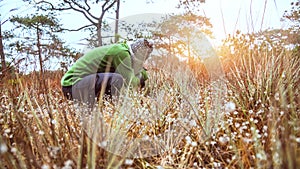 Photographer  asian women travel  nature. Travel relax. Photography Nature Flowers. Nature Study in the Jungle. Thailand