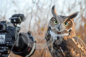 photographer capturing an owls startled reaction