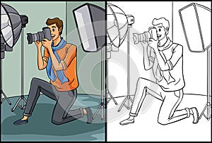 Photographer Coloring Page Colored Illustration