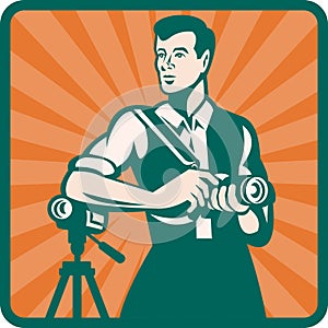 Photographer With DSLR Camera and Video Retro