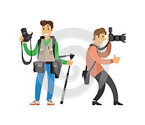 Photographer Freelance Men Taking Pictures, Vector