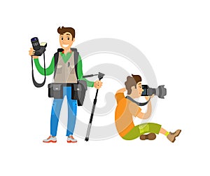 Photographer Freelancer Men Taking Pictures Vector