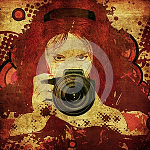 Photographer girl grunge illustration