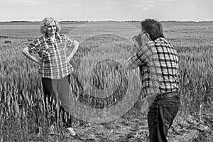 Photographer and model in black and white photography