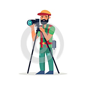 photographer operator in vector style, professions of the world, pastel