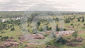 Photographer photographing african landscape in Laikipia, Kenya. Aerial drone vi