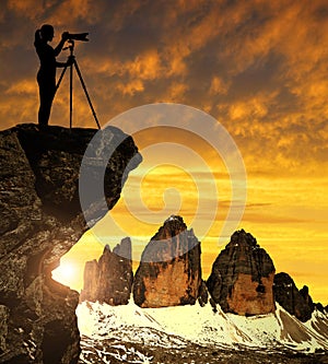 Photographer photographing Tre Cime di Lavaredo photo