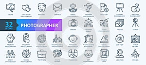 Photographer, photography -  thin line web icon set. Outline icons collection