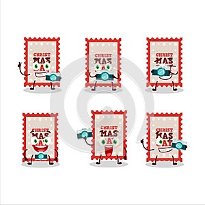 Photographer profession emoticon with christmas ticket cartoon character