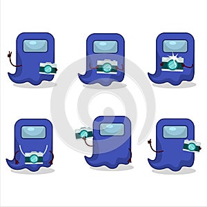 Photographer profession emoticon with ghost among us blue cartoon character