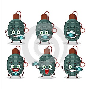 Photographer profession emoticon with granade firecracker cartoon character