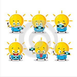 Photographer profession emoticon with lamp ideas cartoon character