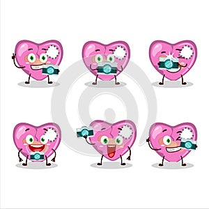 Photographer profession emoticon with pink broken heart love cartoon character