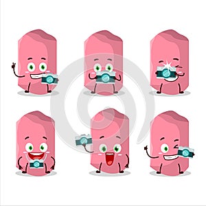 Photographer profession emoticon with pink chalk cartoon character