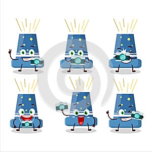 Photographer profession emoticon with reloadable mortar cartoon character