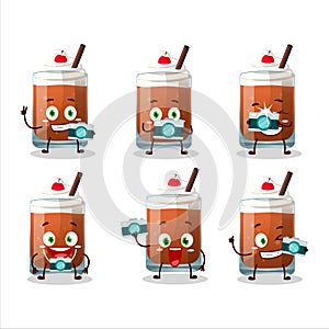 Photographer profession emoticon with root beer with ice cream cartoon character