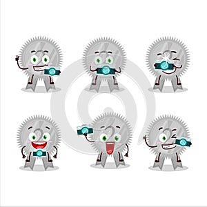 Photographer profession emoticon with silver medals ribbon cartoon character