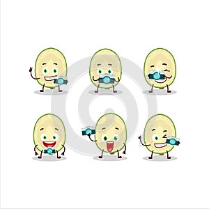 Photographer profession emoticon with slice of ambarella cartoon character