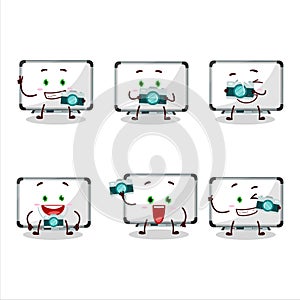 Photographer profession emoticon with white board cartoon character