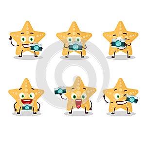 Photographer profession emoticon with yellow starfish cartoon character