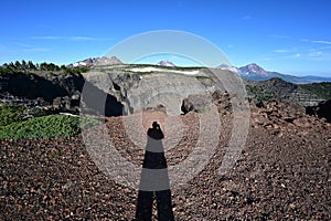 Photographer`s shadow on Tam McArthur Rim Trail, Oregon.