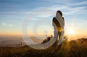 Photographer silhouette in outdoor with sunset