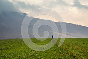 Photographer silhouette at sunset, Tatra mountains