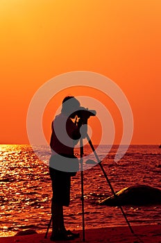 Photographer with sillouette in Hua Hin Beach photo