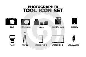 Photographer tool icon set photo