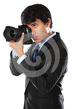 Photographer using dslr camera