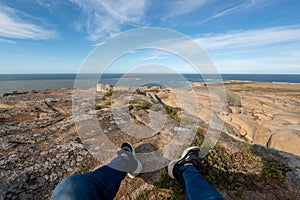 Photographer walks through the dunes of the Cabo Polonia National Park in the Department of Rocha in Uruguay photo