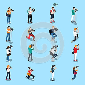 Photographers And Cameramen Isometric Set