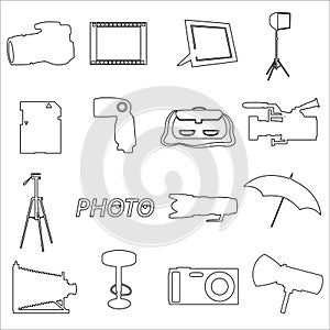 Photographic and camera simple outline icons
