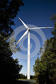 Photographic documentation of a wind turbine in the forest