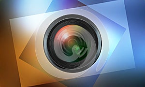 Photographic lens on color background