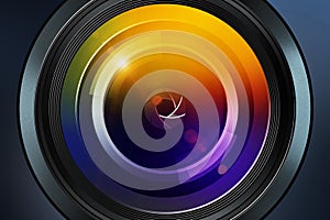 Photographic lens on dark background