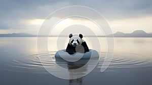 Photographic Portraitures: A Panda\'s Serene Journey On A Rubber Raft