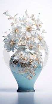 Photographically Detailed 3d Gold Daisy With Bowshaped Vase