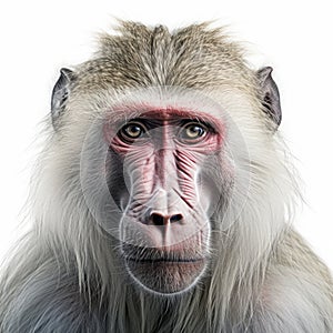 Photographically Detailed Baboon Close-up On White Background