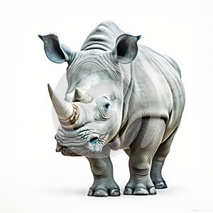 Photographically Detailed Colorized Portrait Of A Rhino On White Background