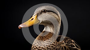 Photographically Detailed Portrait Of A Duck With A Yellow Beak