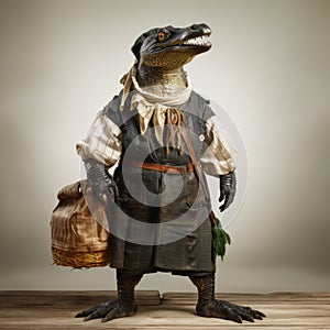 Photographically Detailed Portrait Of A Pirate Crocodile In Traditional Bavarian Clothing