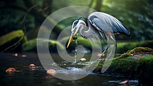 Photographically Detailed Portraits Of Blue Heron In Naturalistic Forest Scenes