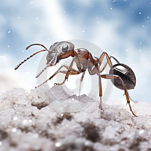 Photographically Detailed Portraitures: Ant Crawling Up Snowy Hill