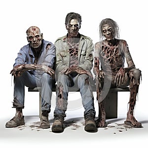 Photographically Detailed Portraitures Of Three Zombies On A Bench
