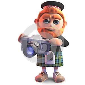 Photographically minded cartoon Scots man with a camera, 3d illustration