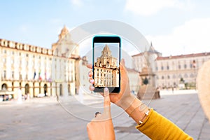 Photographing church in Turin city