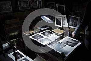 photographs being processed in a darkroom