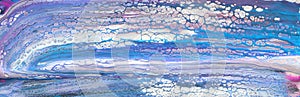 Photography of abstract marbleized effect background. Blue, pink, purple and white creative colors. Beautiful paint. banner