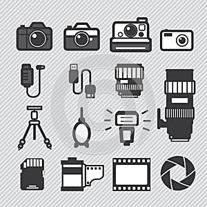 Photography camera icons set